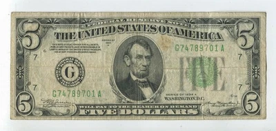 1934-A $5 Federal Reserve Note Chicago Illinois SM312 - Image 1 of 2
