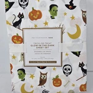 Pottery Barn Teen Trick-or-Treat Glow-in-the-Dark Sheet Set Twin XL New - Picture 1 of 3