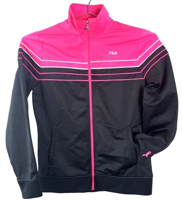 Chaqueta deportiva Fila para mujer cremallera completa para mujer M conciencia del cáncer de mama negra rosa Foto 1 de 4