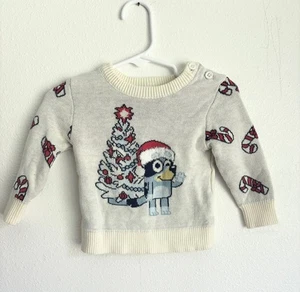 Bluey Weihnachtspullover Kleinkind 3/6 Monate Hurra Urlaub Rundhals Baumwollmischung - Bild 1 von 3
