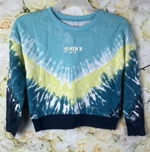 Justice Girl's Sweatshirt & Pants Set Size MEDIUM 10 Blue Neon Tie Dye 2 Piece - Picture 1 of 15