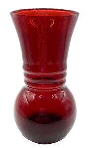 Vintage MCM Anchor Hocking Royal Ruby Flower Vase, Ringed Middle, 6.25" - Picture 1 of 5