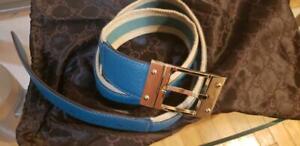 Apparel Accessory Gucci Reversal Belt Silver Leather Turquoise Blue & Beige 41.5