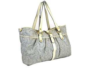 CELINE Macadam Pattern Tote Handbag Shoulder Bag Purse Used Vintage Blue Women's - Picture 1 of 12
