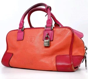 LOEWE Amazona28 Hand Bag Tote Bicolor Leather Red Pink Silver Width 11 in Used - Picture 1 of 10