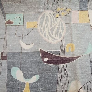Vintage Mid Century Modern 50s Atomic Geometric Shapes Barkcloth Drapes Curtains - Picture 1 of 6