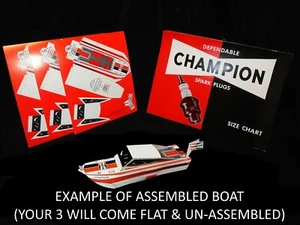 1957 CHAMPION Spark Plugs Size Chart & (3) 1960's CHAMPION Promotional Boats - Picture 1 of 12