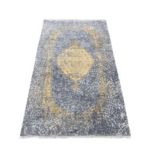 2'10"x6' Gray Broken Zoroastrian Wool and Silk Hand Knotted Runner Rug R78047 - Picture 1 of 7