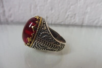 Anello In Argento, Grande E Bello, In Argento 925 Con Una Bella Pietra Rossa - Immagine 1 di 4