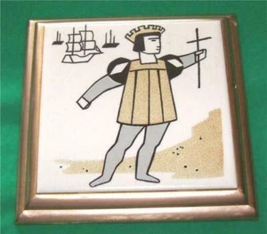 CHRISTOPHER COLUMBUS CERAMIC TILE FRAMED LANE FURNITURE PROMO ADVERTISING TULSA - Picture 1 of 4