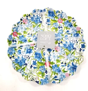 Set 4 Soho Loft Blue Pink Flower Floral Scallop Melamine 10 3/4" Dinner Plate - Picture 1 of 7