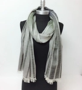 New Men's Ombre Stripes sheer panel Long Scarf Soft Shawl Wrap Pashmina Black - Picture 1 of 6
