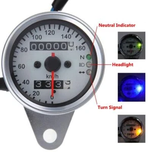 Chrome Motorcycle LED Tachometer Speedometer Gauge For Chopper Bobber Cafe Racer - Picture 1 of 12