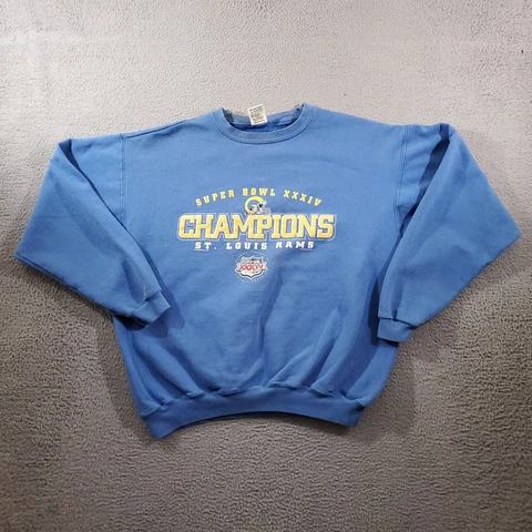 Vintage St Louis Rams Sweatshirt Mens Extra Large Blue 1999 Superbowl Champions Cover
