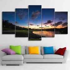 Sunset in Golf Course Landscape 5 Pieces Canvas Print Poster HOME DECOR Wall Art
