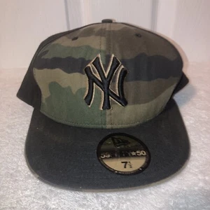 New York Yankees Hat Cap Fitted Mens 7 1/2 Brown Green Camo Baseball New Era - Picture 1 of 6