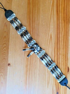 Collar tribal nativo americano con cuentas de búfalo hueso 4 líneas marrón blanco - Imagen 1 de 3
