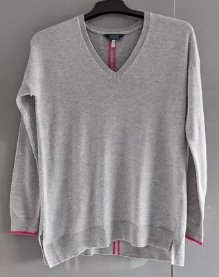 Joules Darwin V-Neck Wool Mix Jumper In Grey Marl & Pink UK Size 10 VGC • 24.26€