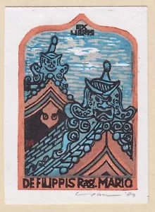 Ex Libris - Japan - Motoi Yanagida - X1 - Woodblock Print - signed - 1980 - Afbeelding 1 van 2