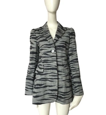 MOSCHINO Cheap and Chic Grey Zebra Print Wool Slim Fit Blazer Jacket Size 8 US - Image 1 of 4