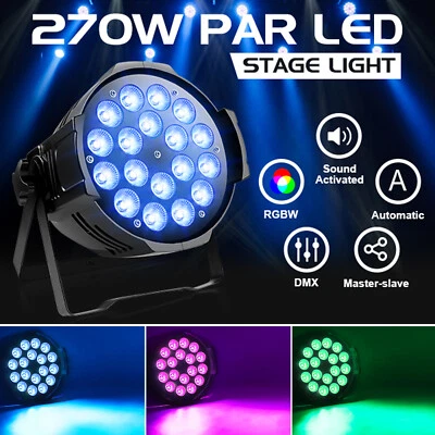 270W 18 LED RGBW Par Light Strobe Stage Lighting DMX512 for DJ Disco Party Show - Image 1 of 4