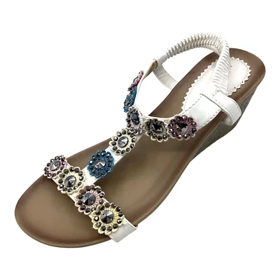 Lunar Womens Anya White Faux Leather Wedge Strappy Slingback Sandals Size 5 Used - Image 1 of 4