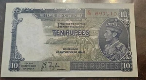 India British 10 TEN Rupees 1937 Banknote Note KING GEORGE VI 1938 E18 697710 - Picture 1 of 2