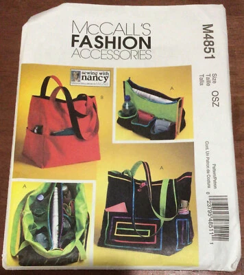 McCall's M4851 Fashion Accessories  Sewing w/Nancy Tote Bag Partial Cut W/ Xtras - Image 1 of 4
