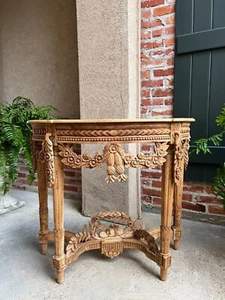 Antique French Louis XVI Console Table Foyer Demilune Carved Bleached Wood c1890 - Picture 1 of 20