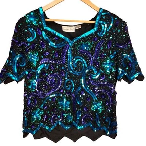 Laurence Kazar Vintage Women’s Metallic Sequin Beaded Formal Wearable Art L - Picture 1 of 5