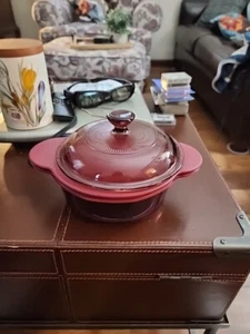 Vintage Pyrex Corning Ware 1174 Cranberry 1 QT Casserole Dish - Picture 1 of 5