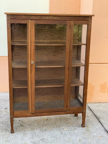 Victorian Antique oak Glass curio display cabinet Cover