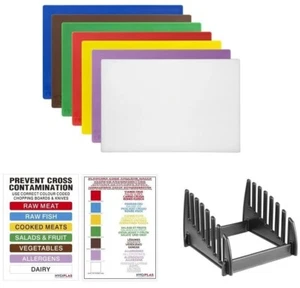 Catering Chopping Boards Set of 7 Colour Coded with Rack & Chart 455 x305 x10mm  - Picture 1 of 4