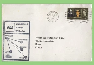 G.B. 1964 B.E.A. Trident First Flight to Rome, Italy. cachet cover - Picture 1 of 1