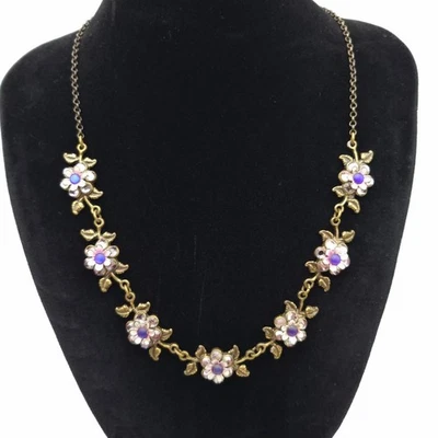 Collar Michal Negrin Esmalte Cristal Flores Rosa Púrpura Firmado 18 pulgadas Foto 1 de 4