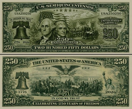 US Semiquincentennial 250 Dollar Bill Play Funny Money Novelty Note ...