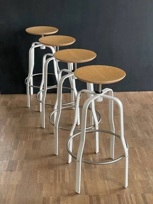 Barhocker höhenverstellbar, 4 Stück - weiss, Sitzfläche Eiche hell - Bild 1 von 4