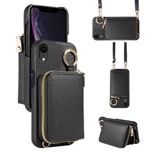 Wallet Case for iPhone XR 6.1 with Shoulder Strap Ring Buckle, Zipper Flip Or... - Picture 1 of 7