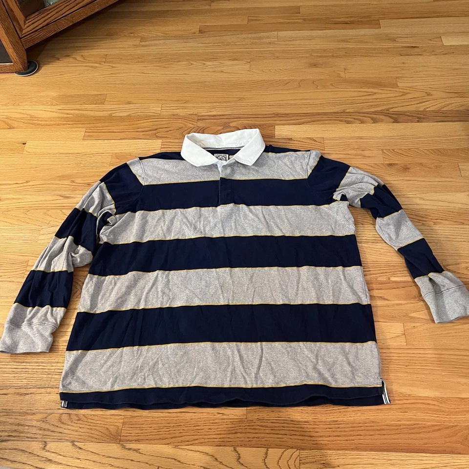 Vintage Lands End Men’s 3XL Rugby Shirt Gray Blue Stripes Y2K Thick Cotton - Image 1 of 4