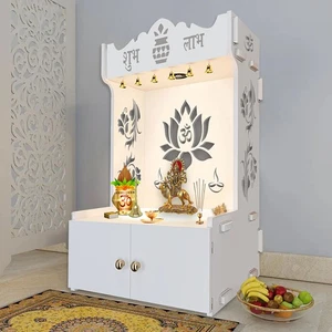 Beautiful Lotus Pattern Floor Temple with Spacious Wooden Shelf & Focus Light - Picture 1 of 5