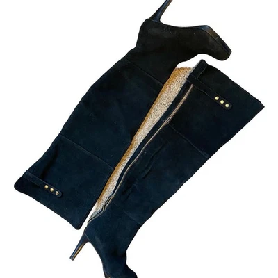 KELSI DAGGER Botas Tacones Hasta la Rodilla Dama 8.5 Cuero Negro Cremallera Snap Whimsigoth Foto 1 de 4