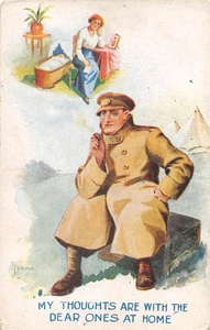 POSTCARD   MILITARY  SENTIMENTAL MY THOUGHTS ARE WITH THE DEAR ONES BACK AT HOME - Picture 1 of 2