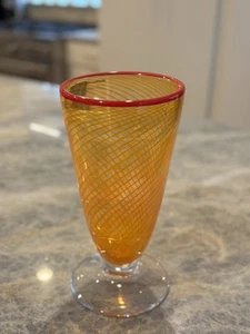 Kosta Boda Vase—Red Rim & Orange Footed Base - Crys & Glass By Bertiel Vallien - Picture 1 of 6