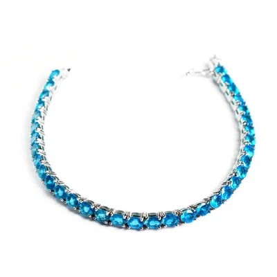 Brazalete Tenis Topacio Simulado Corte Redondo 7Ct Chapado en Oro Blanco 14K Foto 1 de 4