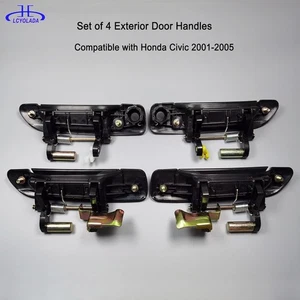 2001-2005 FOR HONDA CIVIC DOOR HANDLE SET - 4 PC BLACK - Picture 1 of 6