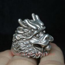 Chinese Tibet Silver Handmade Dragon Statue Ring Wonderful Gift Collection