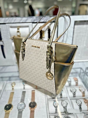 Michael Kors Charlotte Dorado Pálido Grande Moda Bolso de Hombro Bolso de Mano Cartera Bolso de Mano Foto 1 de 4