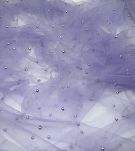 1 mtr lilac pearl beaded tulle net bridal dress fabric..58” wide (147cm) - Picture 1 of 4