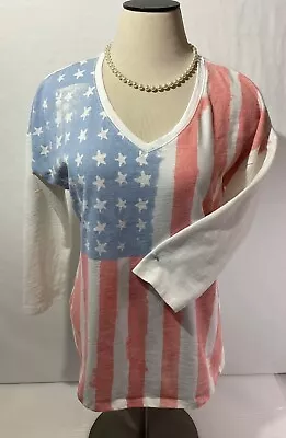 Sonoma Woman’s Size M Patriotic T Shirt USA Flag 3/4 Sleeves Cotton/Polyester - Image 1 of 4