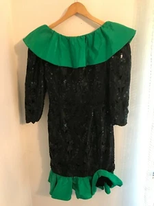 Robe cocktail vintage griffée NARAKAS  Paris robe fourreau dentelle et sequins - Imagen 1 de 11